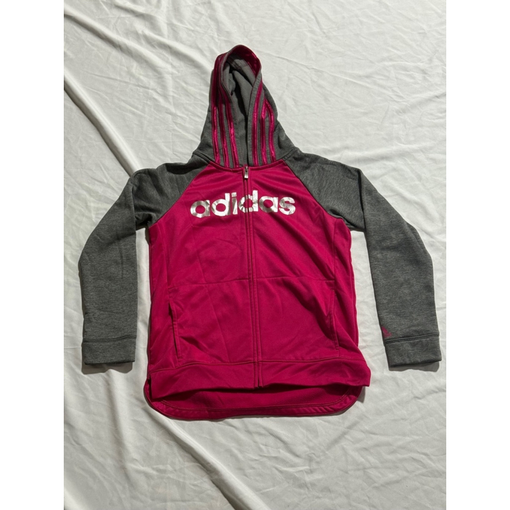 Girls Adidas Hoodie Size M Pink Gray Full Zip